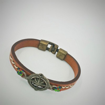 Brown Compass Leather Bracelet 
