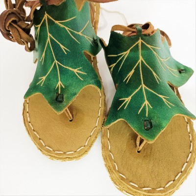 Stitched Lace-Up Green Sandals - 1