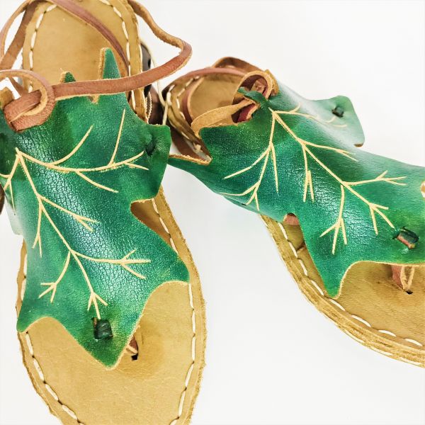 Stitched Lace-Up Green Sandals - 3