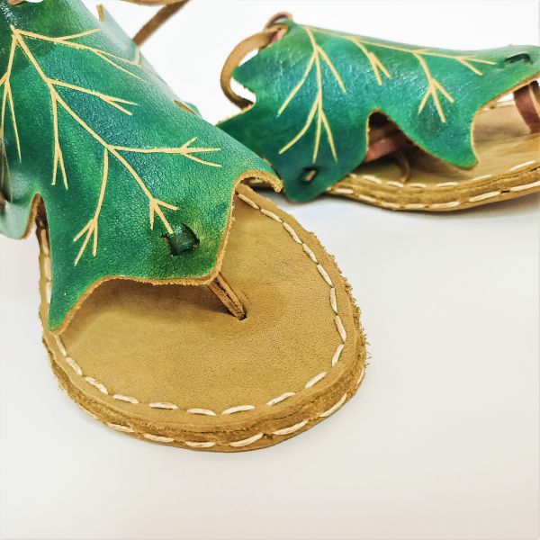 Stitched Lace-Up Green Sandals - 4